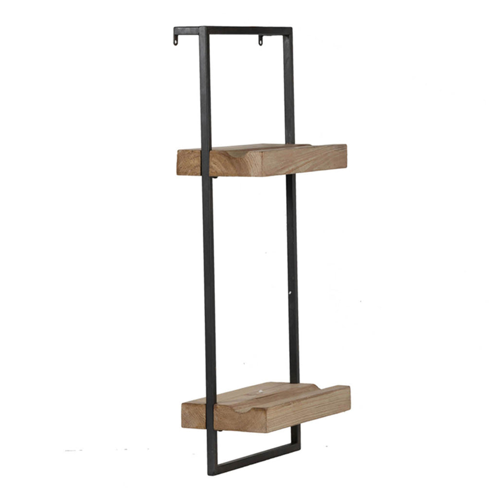 Yin 27 Inch Wall Shelf with 2 Tiers Rectangular Black Iron Brown Wood By Casagear Home BM312819