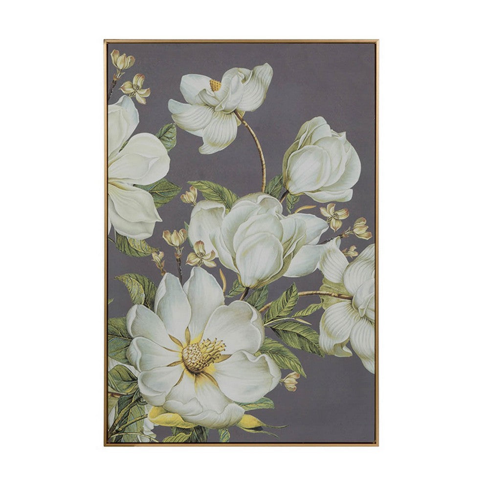 Nia 32 x 47 Flower Wall Art Decor Microfiber Pine Wood White Green By Casagear Home BM312822