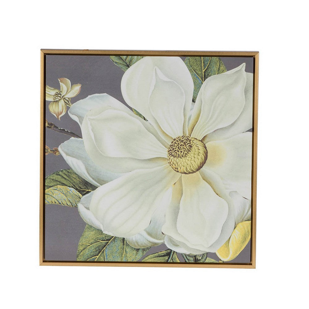 Nia 20 x 20 Flower Wall Art Set of 4 White Green Microfiber Pine Wood By Casagear Home BM312823