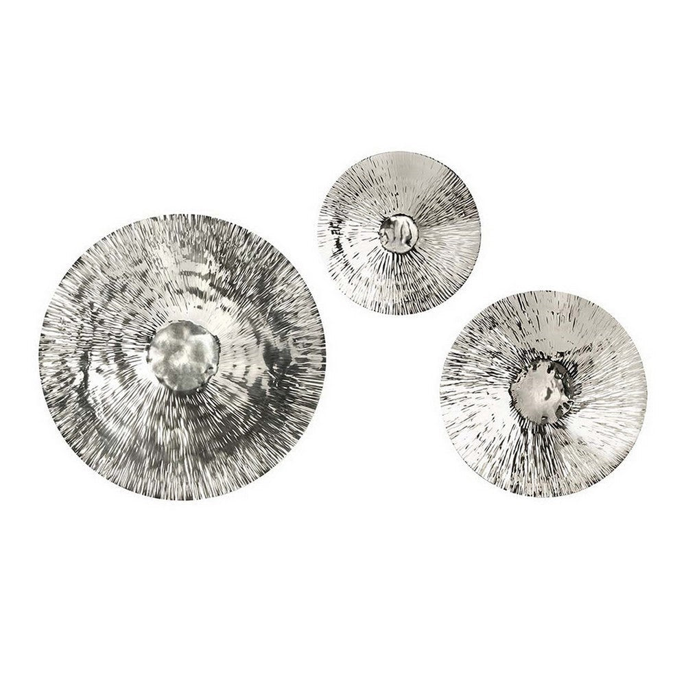 Set of 3 Decorative Wall Art Discs Stainless Steel Shiny Silver Finish By Casagear Home BM312824