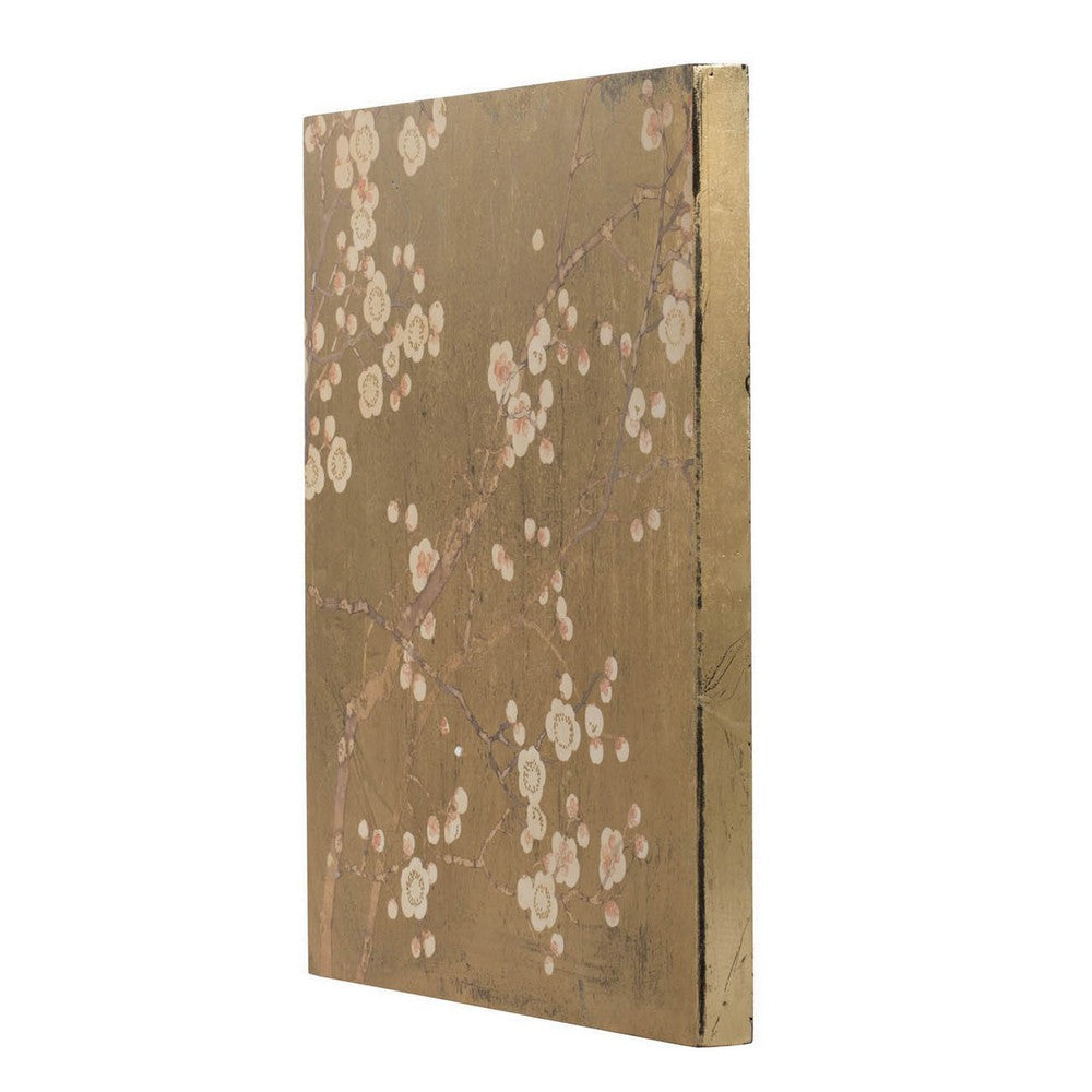 Tim 24 Inch Wall Art Set of 2 Divided Floral Design Square Gold Brown By Casagear Home BM312826