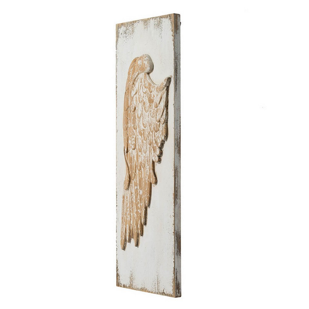 42 Inch Wood Wing Wall Art Decor Set of 2 Fir Wood Frame White and Beige By Casagear Home BM312830