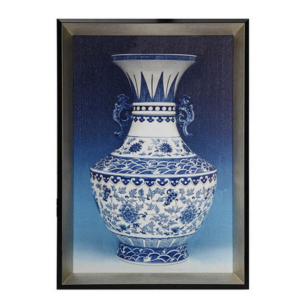 14 x 20 Set of 2 Framed Wall Art Prints Pot Design Blue White and Black By Casagear Home BM312839