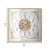 32 Inch Wall Clock Decorative Gear Design Square Iron White and Brown By Casagear Home BM312842