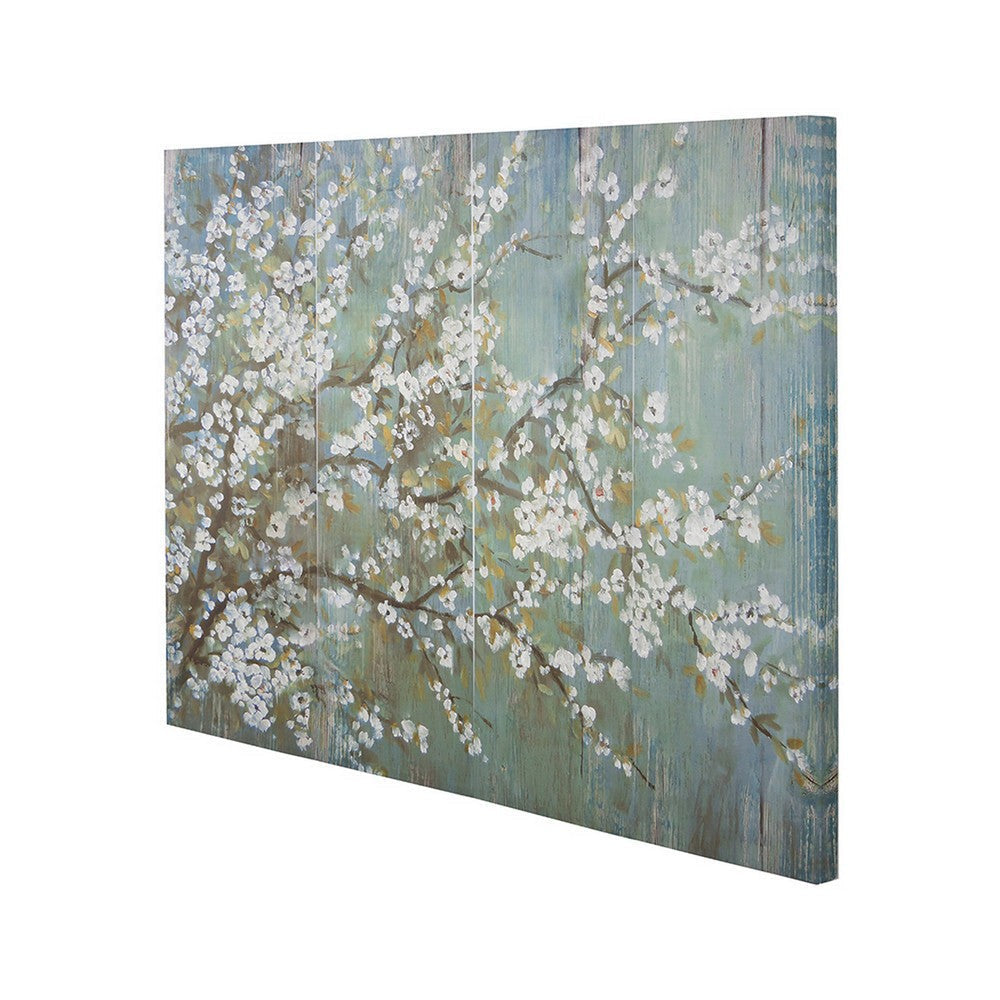 19 x 59 Wall Art Canvas Print Set of 4 White Cherry Blossom Green Brown By Casagear Home BM312843