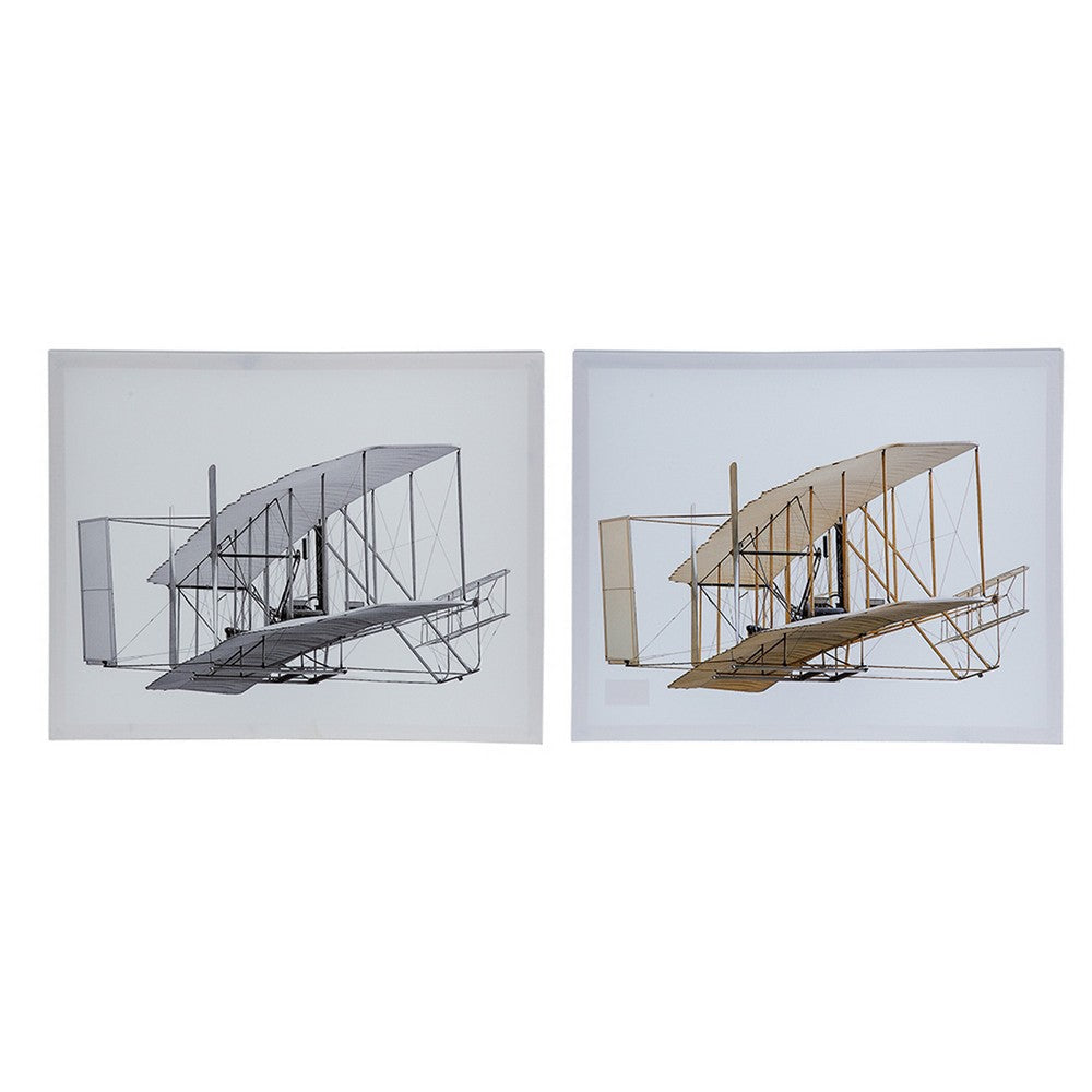 16 x 20 Wall Art Set of 2 Traditional Vintage Plane Design White Gray By Casagear Home BM312847