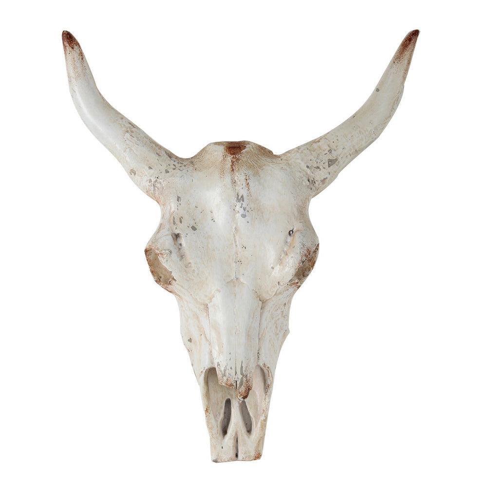 19 Inch Realistic Faux Steer Head Wall Decor Cow Skull White Brown Finish By Casagear Home BM312849