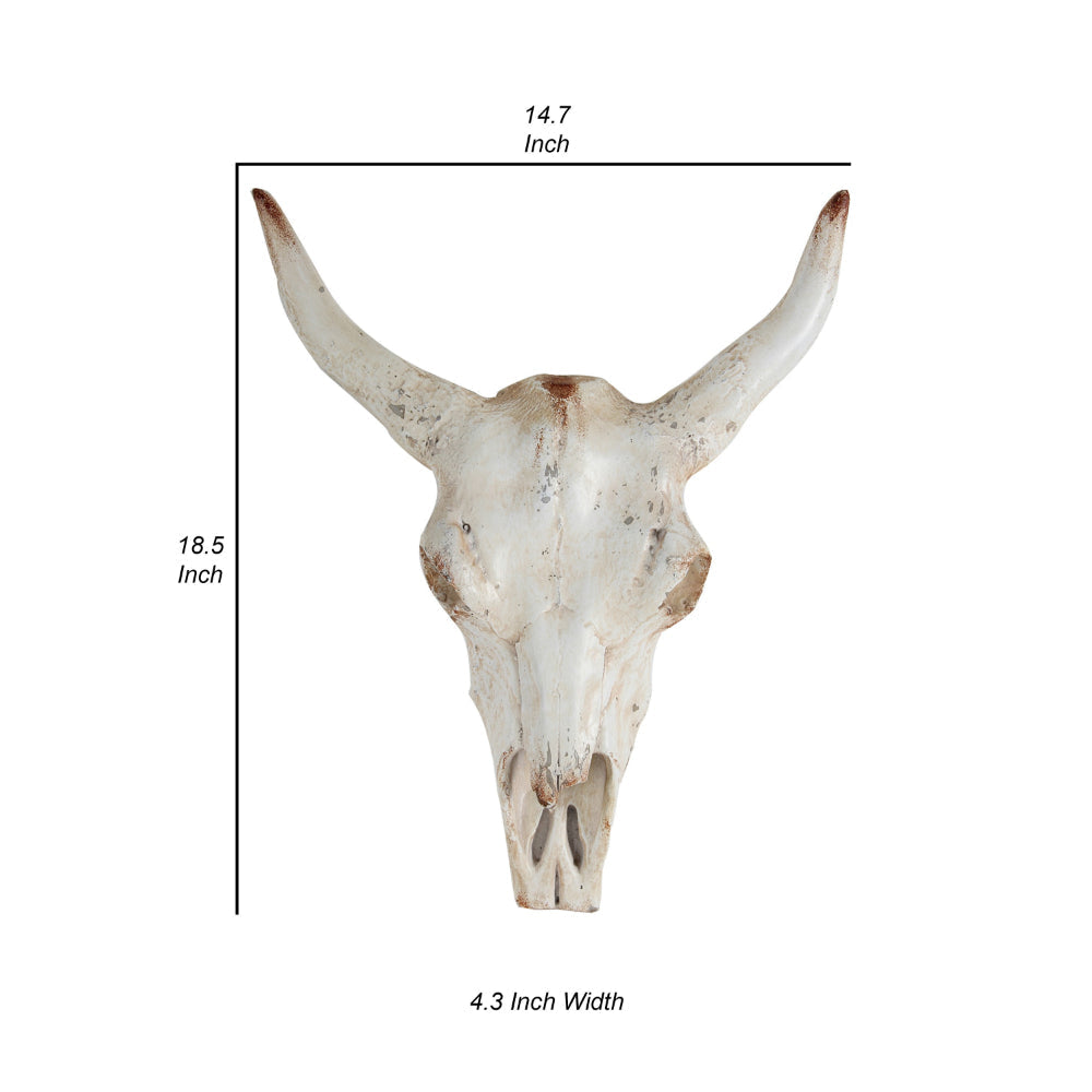 19 Inch Realistic Faux Steer Head Wall Decor Cow Skull White Brown Finish By Casagear Home BM312849