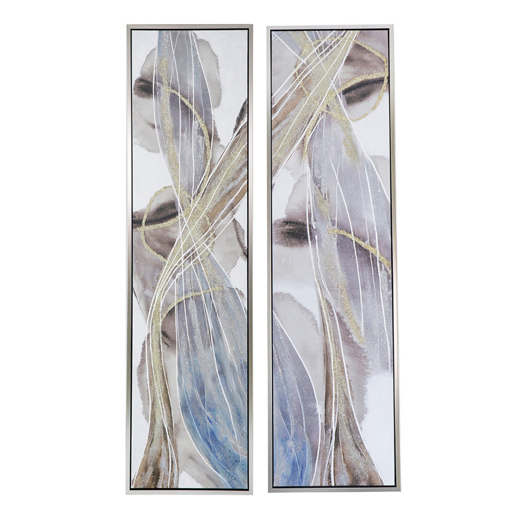 20 x 71 Tall Framed Rectangular Oil Paintings Set of 2 White Abstract By Casagear Home BM312851