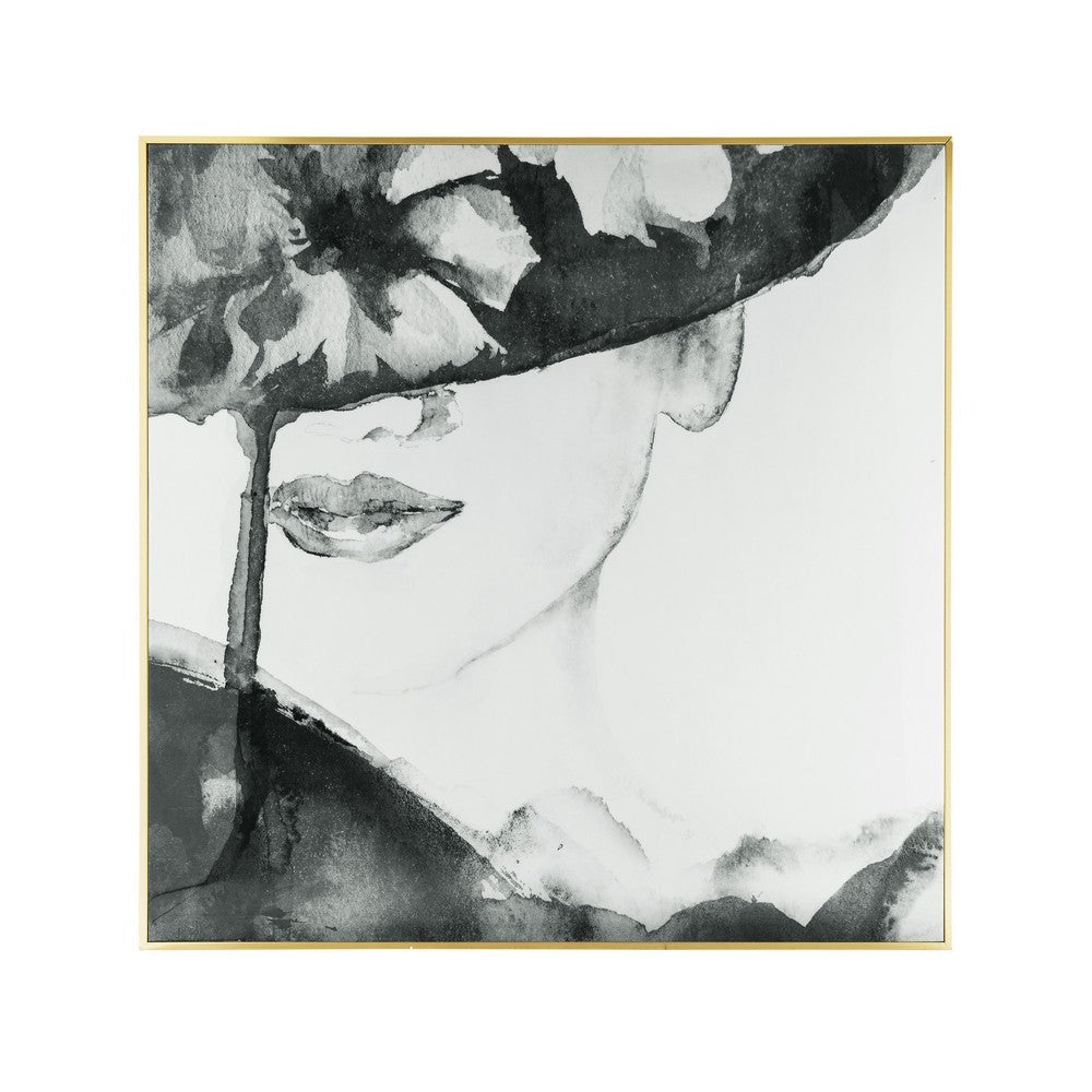 46 x 46 Square Wall Art Decor Print Female Face Black and White Canvas By Casagear Home BM312852