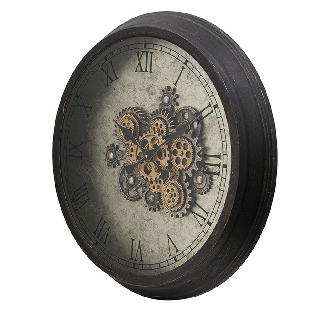 28 Inch Wall Clock Round Vintage Gear Design Gold and Dark Brown Finish By Casagear Home BM312855