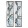 20 x 71 Tall Framed Wall Art Oil Painting Set of 2 Blue and Gold Canvas By Casagear Home BM312858