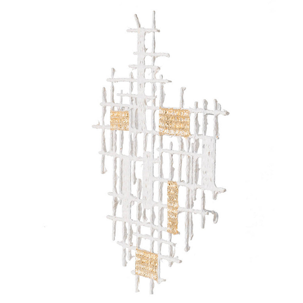 Rio 32 Inch Decorative Wall Decor White Gold Geometric Abstract Iron By Casagear Home BM312859