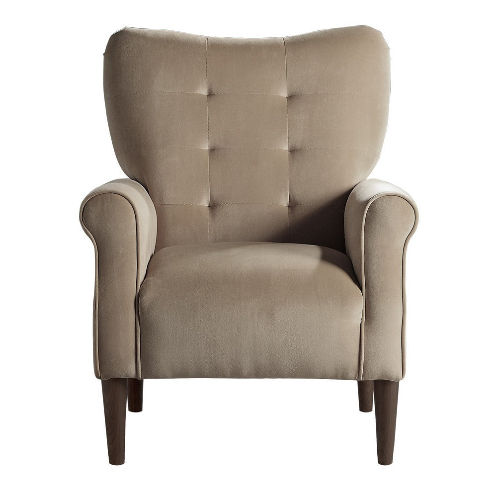 Kylie 32 Inch Accent Chair Armchair Soft Tufted Brown Velvet Solid Wood By Casagear Home BM313082