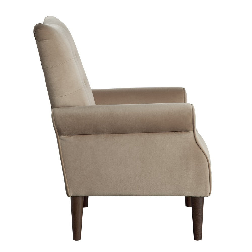 Kylie 32 Inch Accent Chair Armchair Soft Tufted Brown Velvet Solid Wood By Casagear Home BM313082