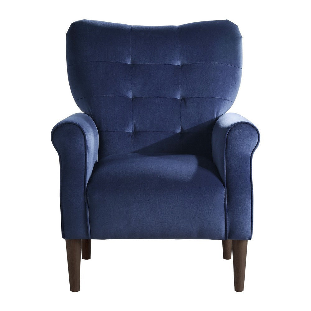 Kylie 32 Inch Accent Chair Armchair Tufted Navy Blue Velvet Solid Wood By Casagear Home BM313083