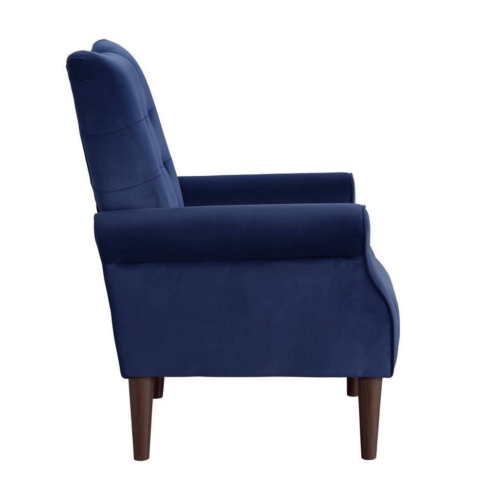 Kylie 32 Inch Accent Chair Armchair Tufted Navy Blue Velvet Solid Wood By Casagear Home BM313083