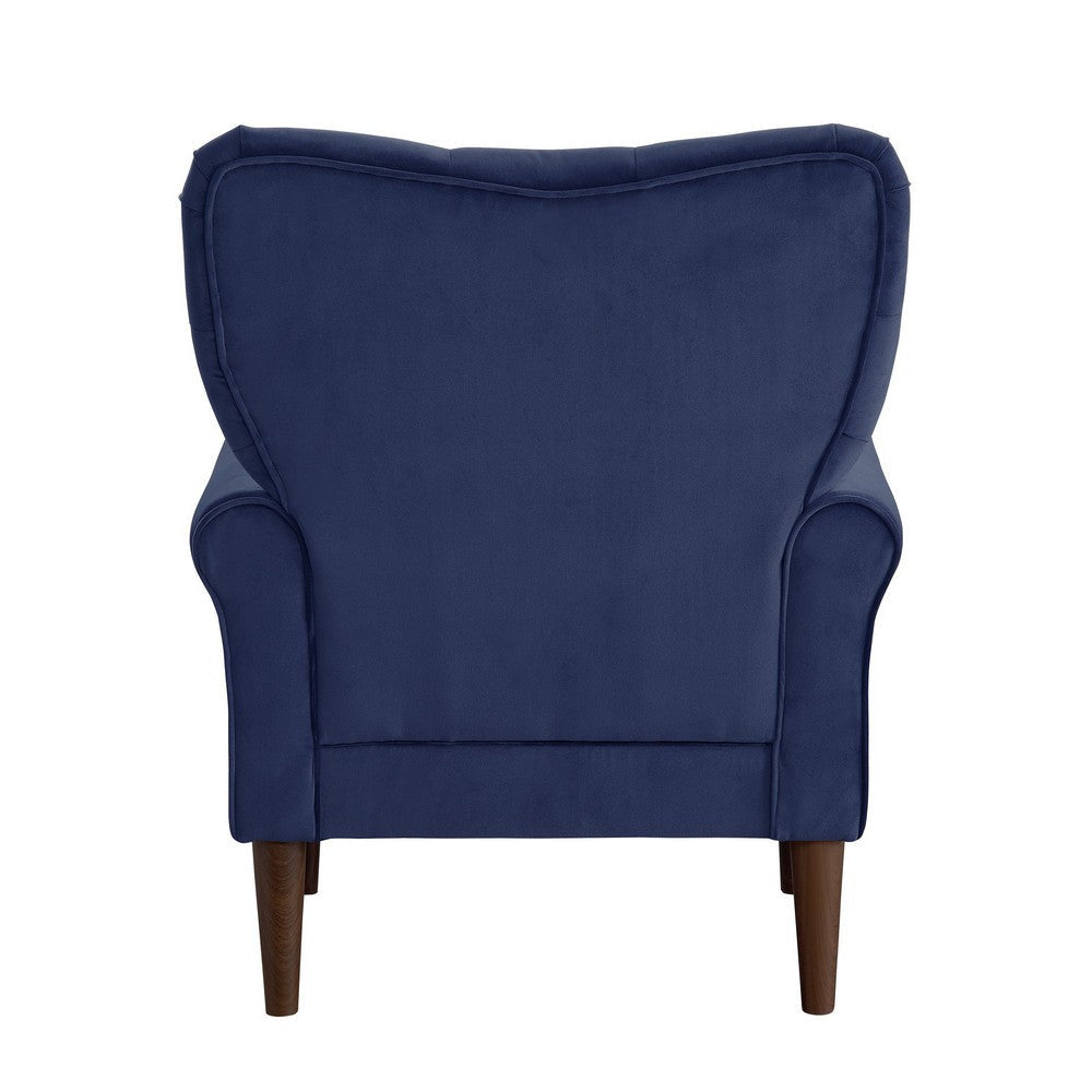 Kylie 32 Inch Accent Chair Armchair Tufted Navy Blue Velvet Solid Wood By Casagear Home BM313083