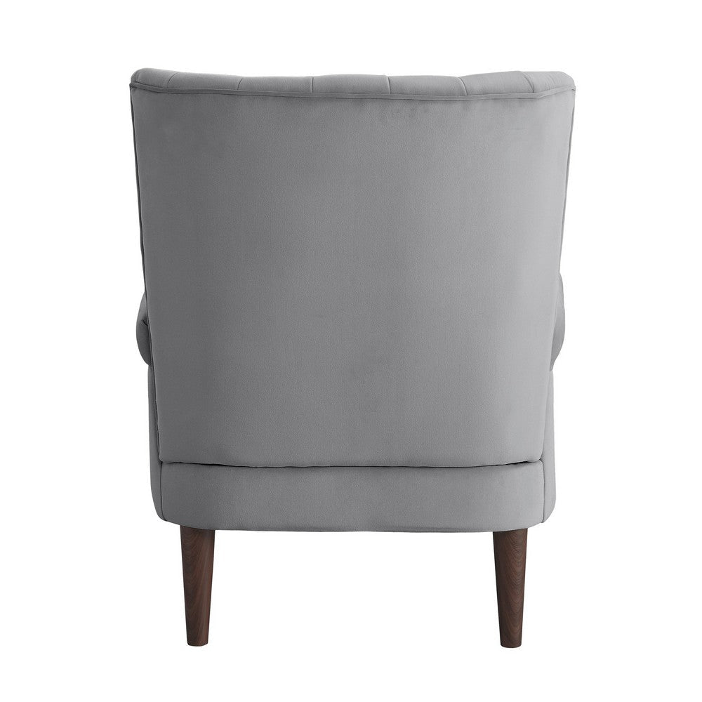 Elle 35 Inch Accent Chair Armchair Tufted Dark Gray Velvet Solid Wood By Casagear Home BM313088