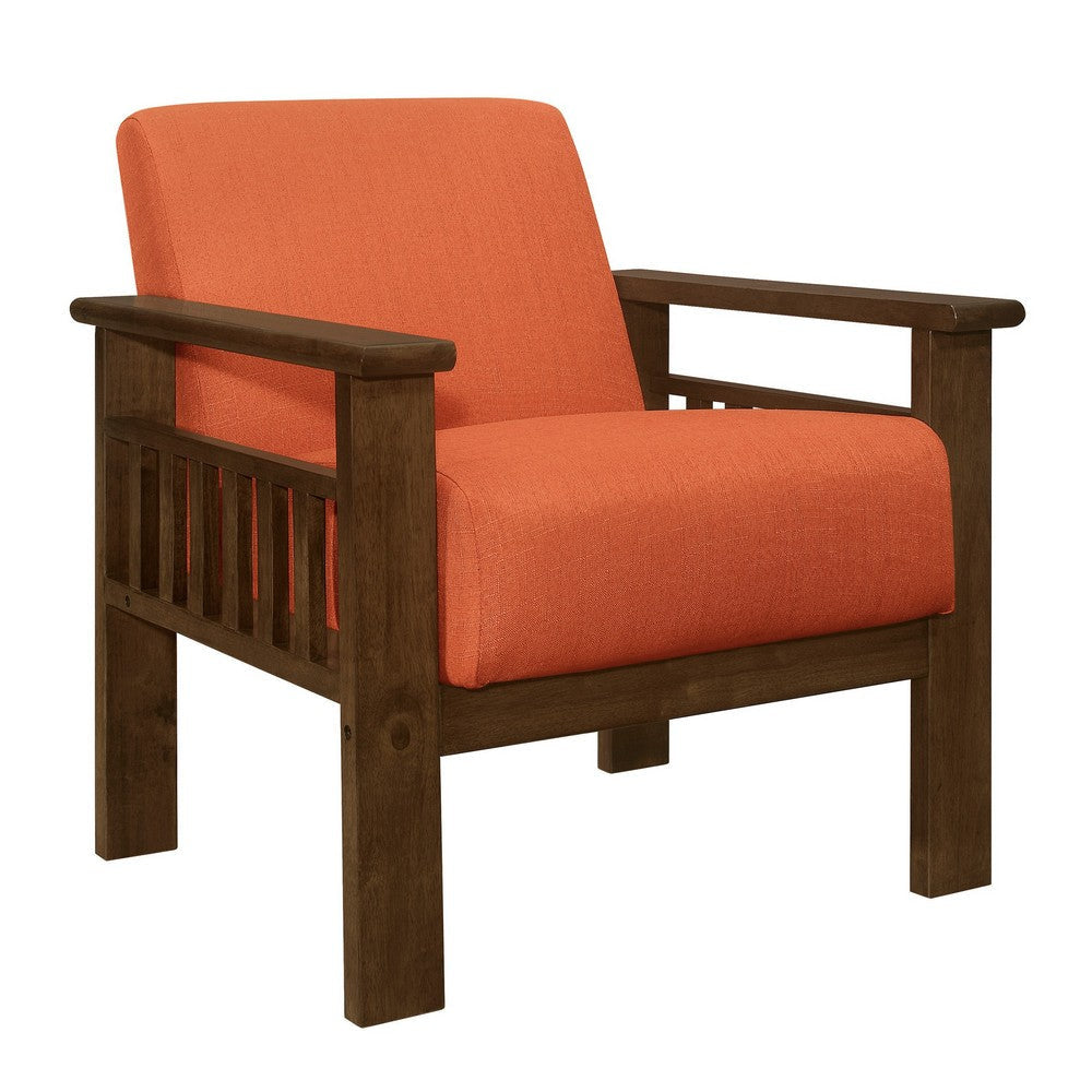 Bella 32 Inch Accent Chair Armchair Storage Arms Orange Solid Rubberwood By Casagear Home BM313096