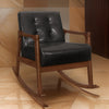 Ciao 37 Inch Rocking Chair Armchair, Dark Brown Faux Leather, Solid Wood By Casagear Home