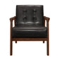 Aly 31 Inch Accent Chair Armchair Dark Brown Faux Leather Solid Wood By Casagear Home BM313099