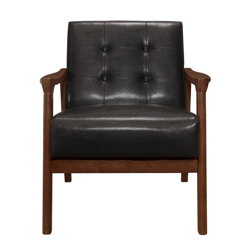 Aly 31 Inch Accent Chair Armchair Dark Brown Faux Leather Solid Wood By Casagear Home BM313099