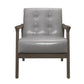 Aly 31 Inch Accent Chair Armchair Gray Faux Leather Brown Solid Wood By Casagear Home BM313100