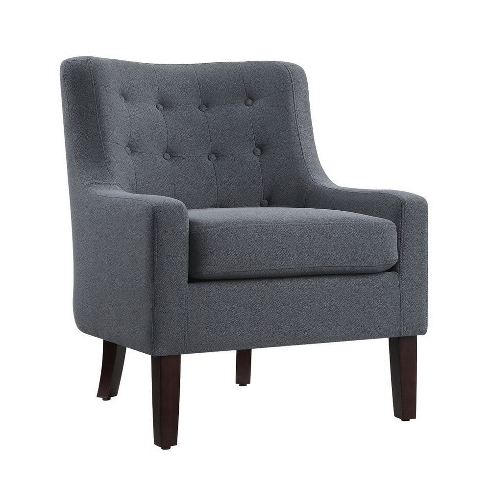 Cairo 34 Inch Accent Chair Armchair Dark Gray Polyester Brown Solid Wood By Casagear Home BM313102