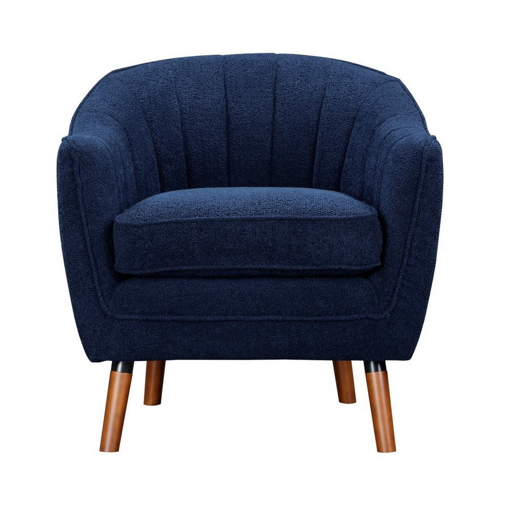 Tia 31 Inch Plush Accent Chair Armchair Blue Polyester Brown Solid Wood By Casagear Home BM313108