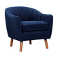 Tia 31 Inch Plush Accent Chair Armchair Blue Polyester Brown Solid Wood By Casagear Home BM313108