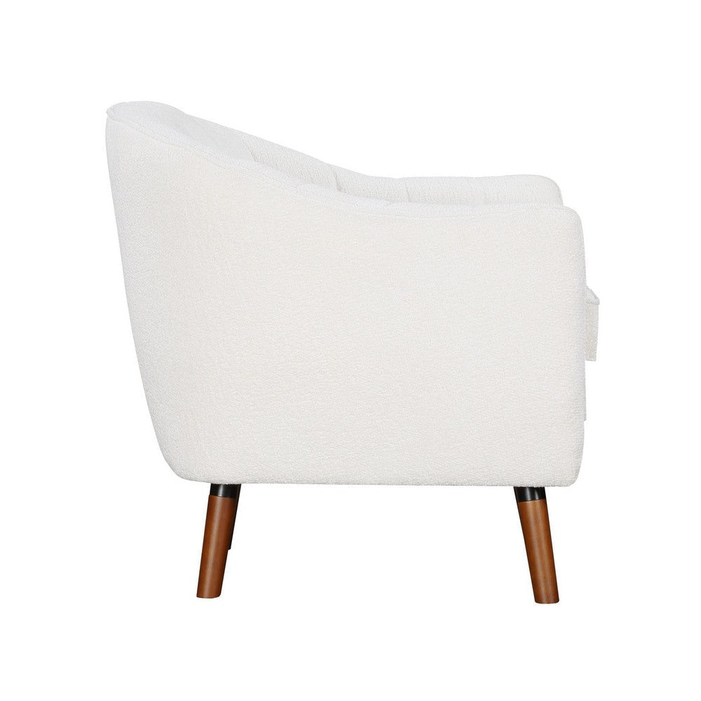 Tia 31 Inch Plush Accent Chair Armchair White Polyester Brown Solid Wood By Casagear Home BM313111