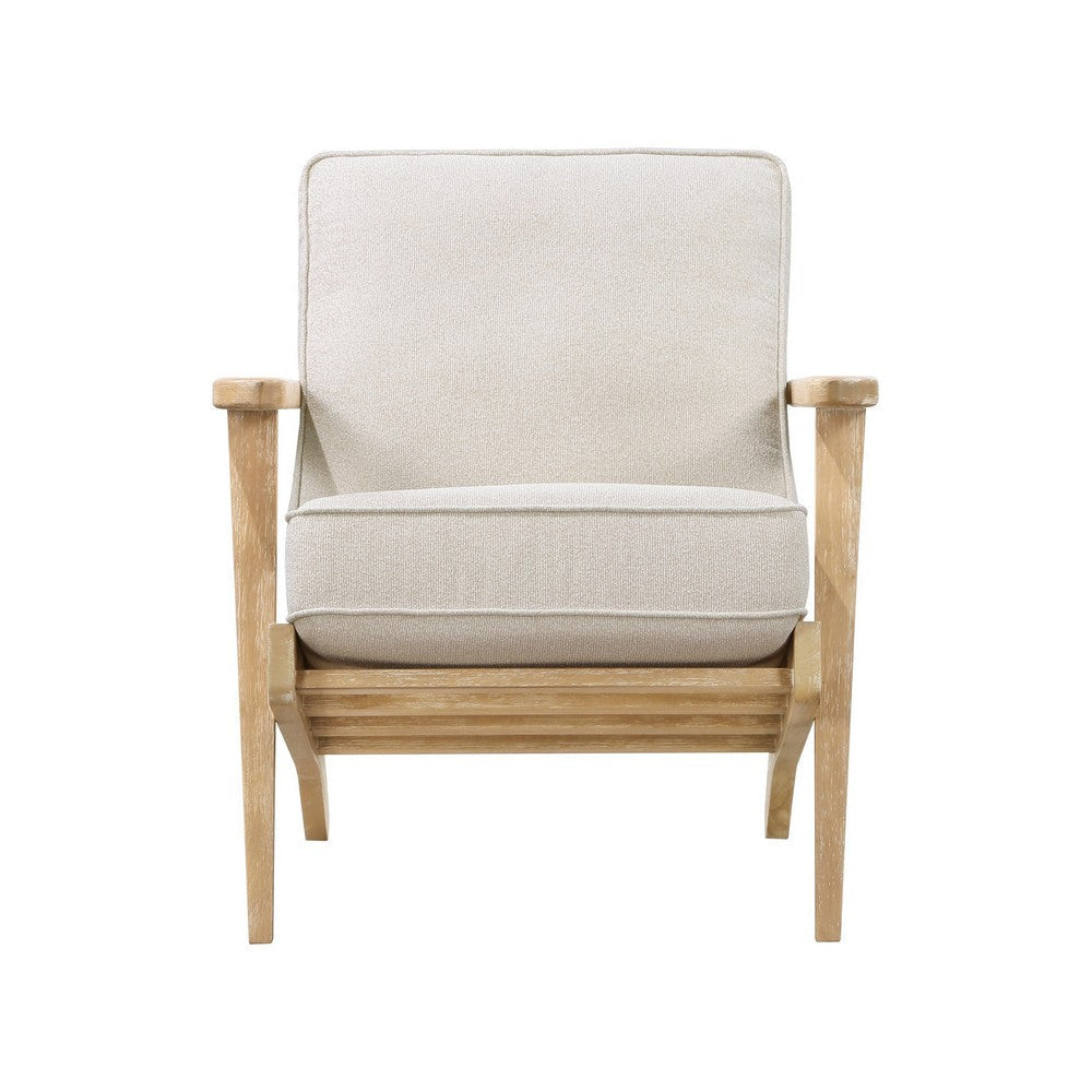 36 Inch Accent Chair Armchair Beige Chenille Weathered Solid Rubberwood By Casagear Home BM313112