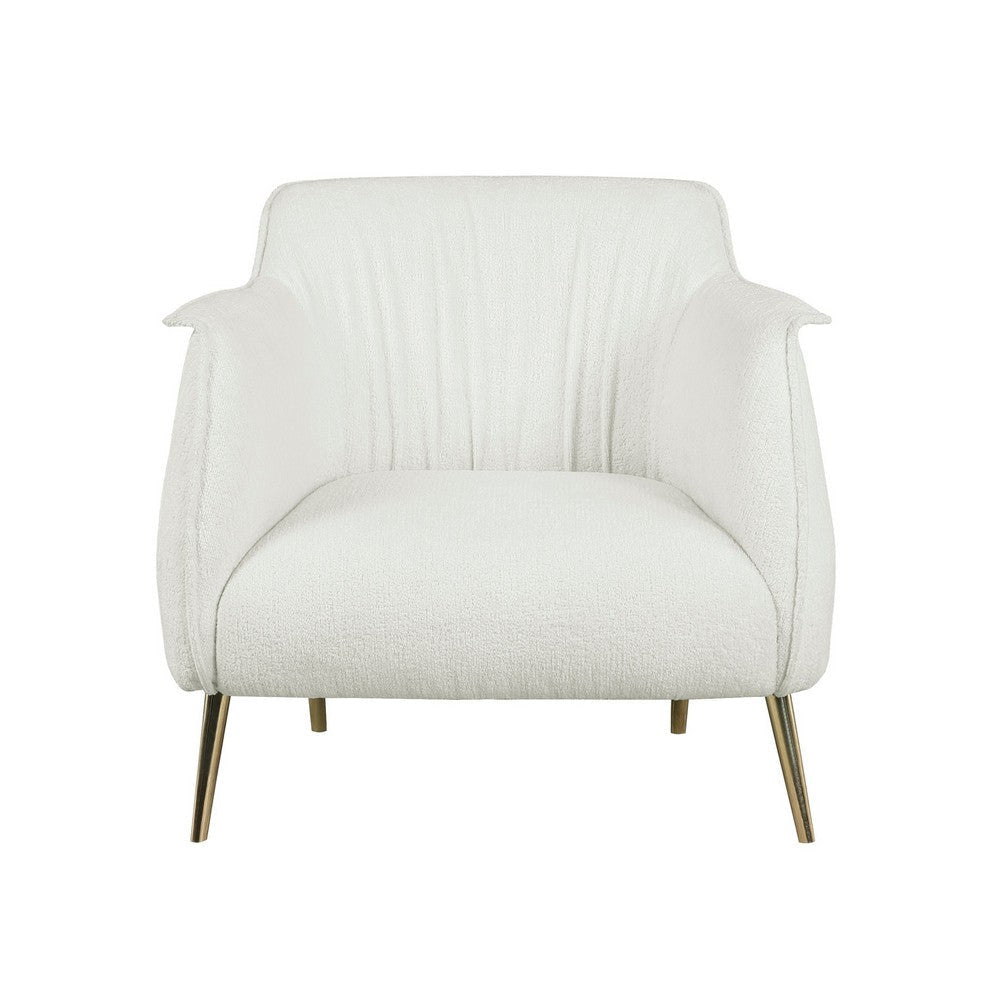 33 Inch Accent Chair Armchair Soft White Boucle Gold Metal Solid Wood By Casagear Home BM313113