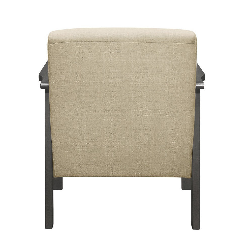 Wiston 31 Inch Accent Chair Armchair Beige Polyester Dark Gray Solid Wood By Casagear Home BM313116