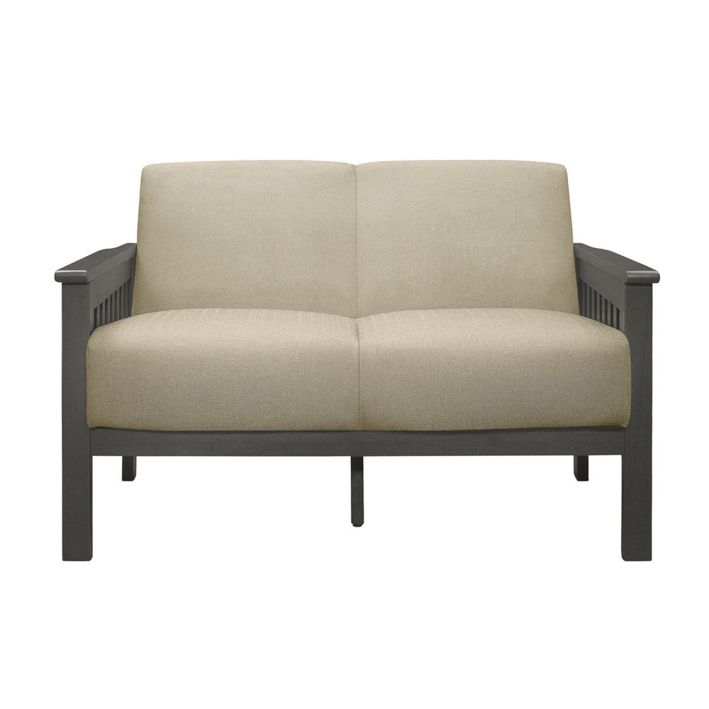 Wiston 50 Inch Loveseat Beige Polyester Dark Gray Solid Rubberwood By Casagear Home BM313117