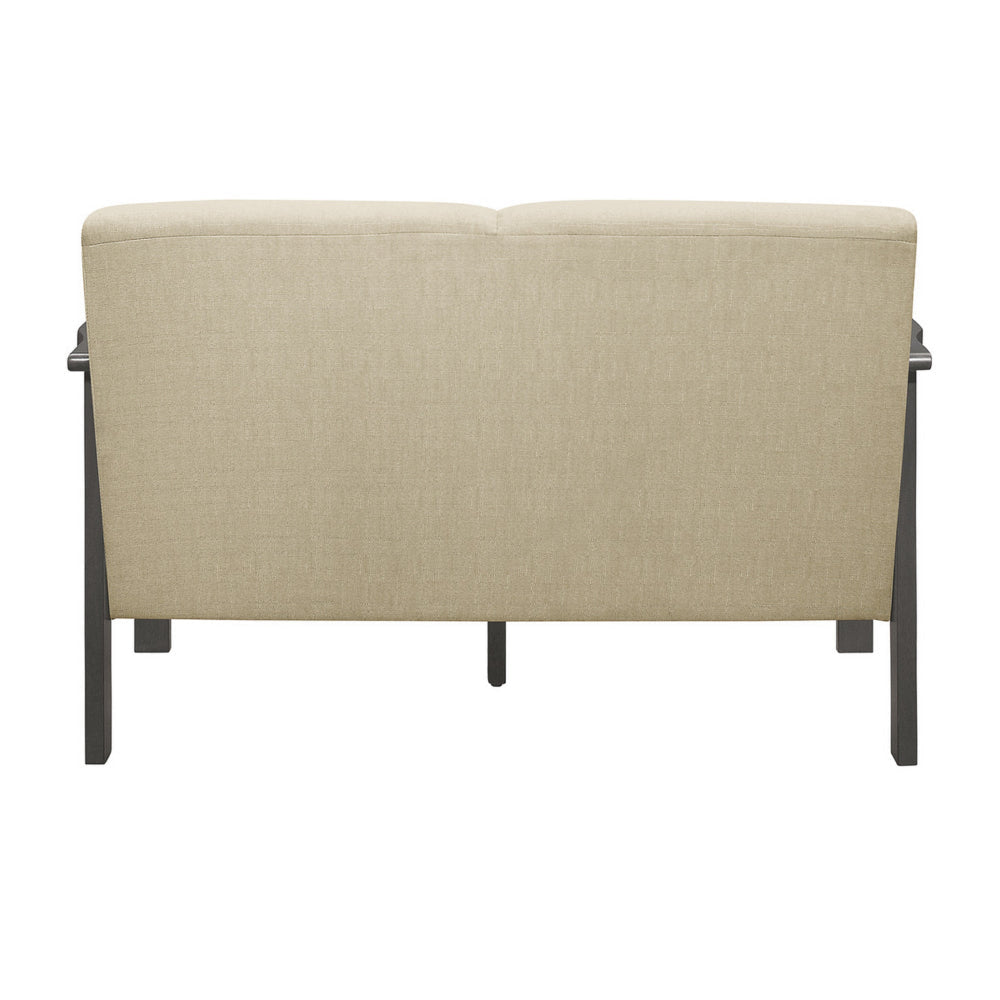 Wiston 50 Inch Loveseat Beige Polyester Dark Gray Solid Rubberwood By Casagear Home BM313117