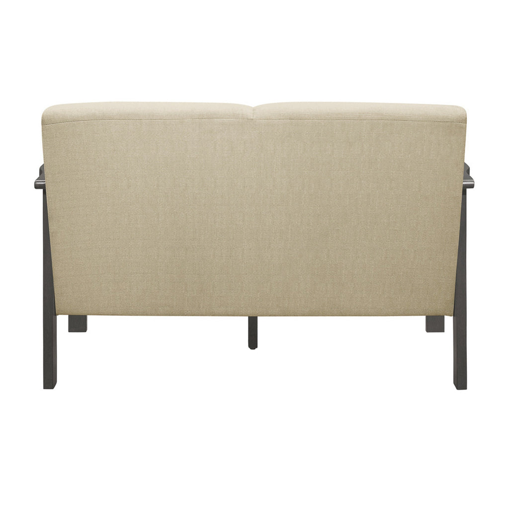 Wiston 50 Inch Loveseat Beige Polyester Dark Gray Solid Rubberwood By Casagear Home BM313117