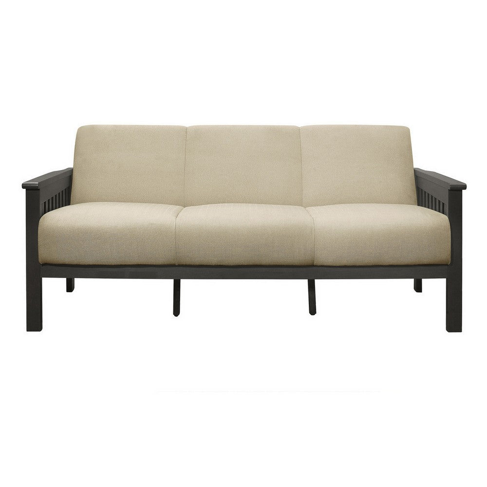 Wiston 72 Inch Sofa Soft Beige Polyester Dark Gray Solid Rubberwood By Casagear Home BM313119