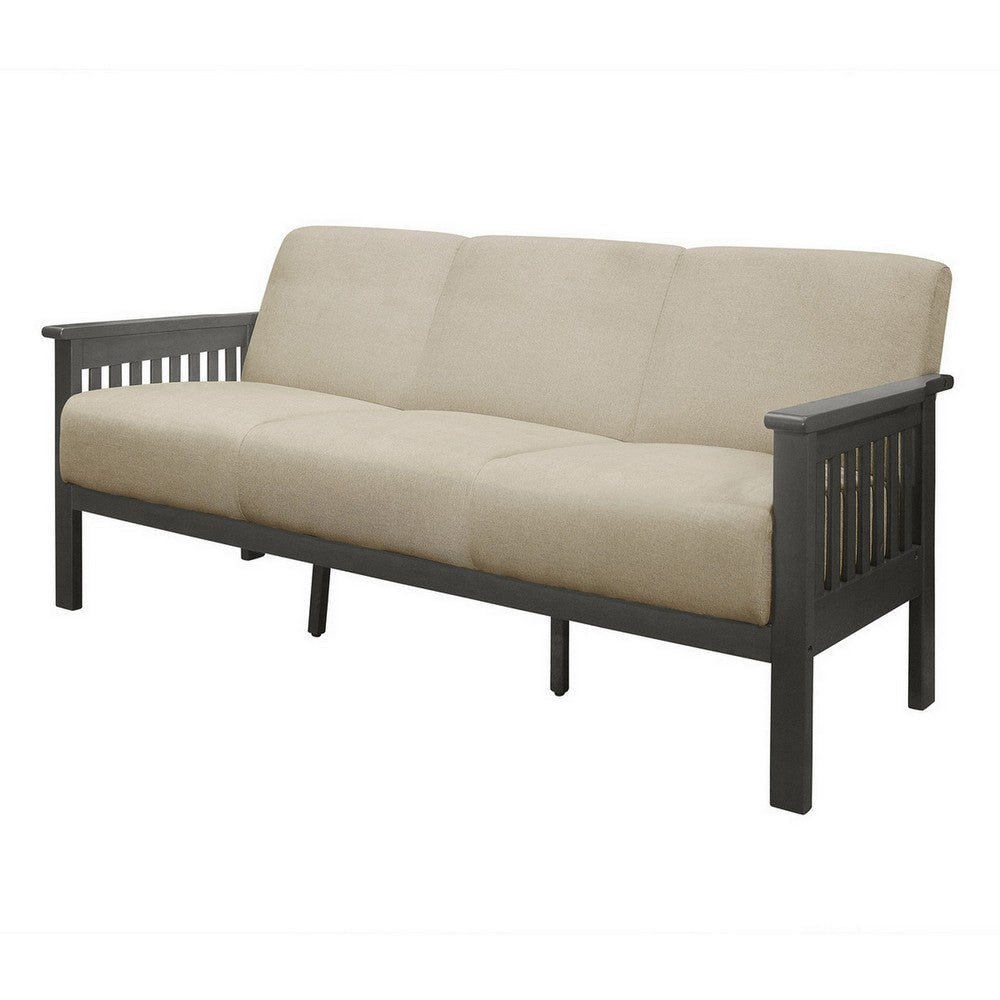 Wiston 72 Inch Sofa Soft Beige Polyester Dark Gray Solid Rubberwood By Casagear Home BM313119