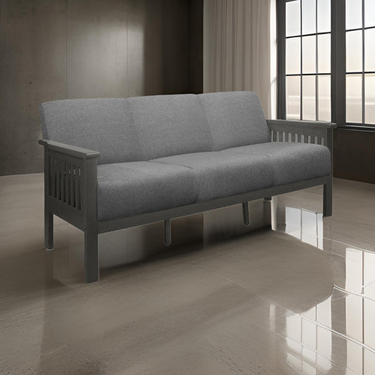 Wiston 72 Inch Sofa, Soft Gray Polyester, Dark Gray Solid Rubberwood By Casagear Home