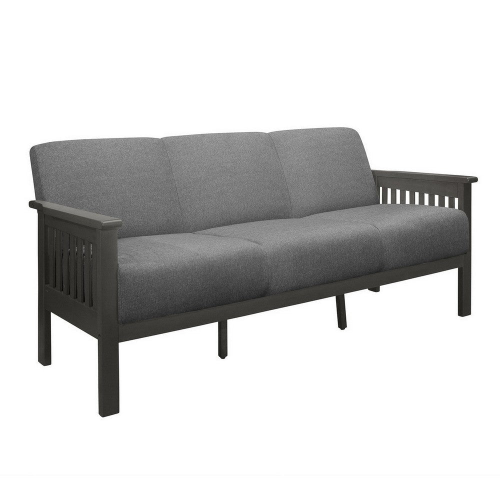 Wiston 72 Inch Sofa, Soft Gray Polyester, Dark Gray Solid Rubberwood By Casagear Home