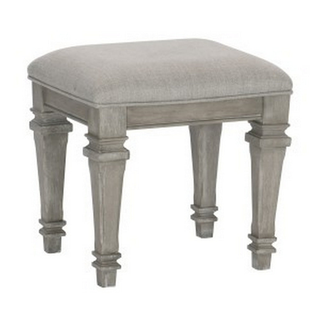 Nyna 20 Inch Vanity Stool Driftwood Gray Polyester Upholstered Seat Wood By Casagear Home BM313121