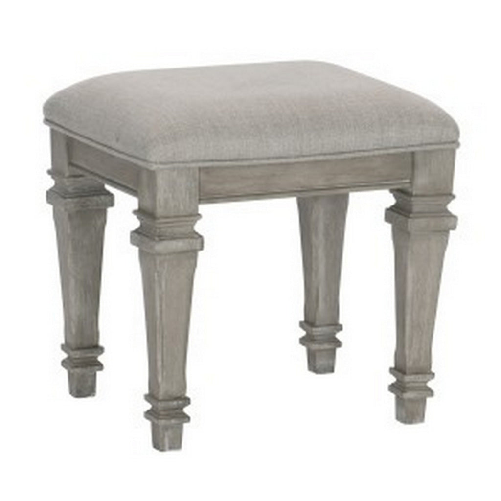 Nyna 20 Inch Vanity Stool, Driftwood Gray Polyester Upholstered Seat, Wood By Casagear Home