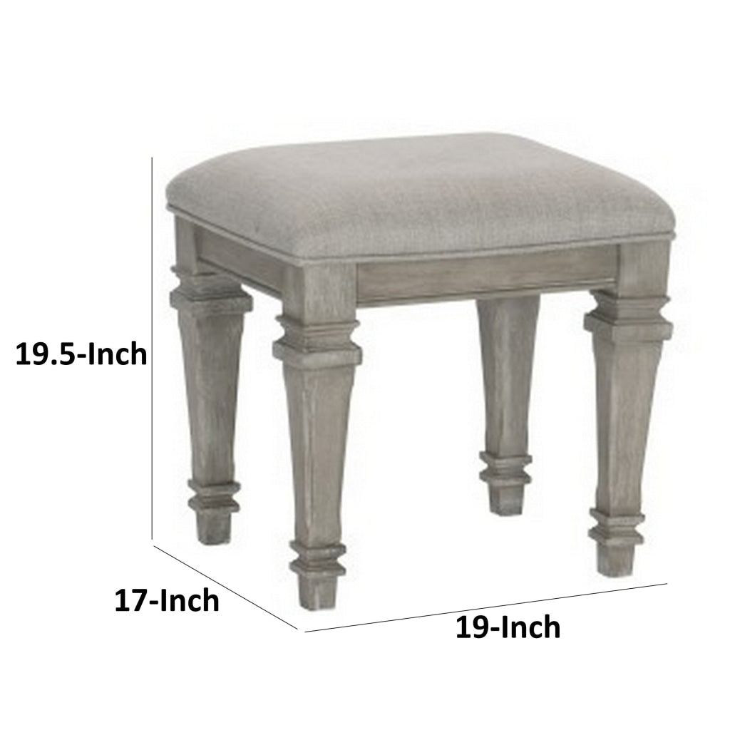 Nyna 20 Inch Vanity Stool Driftwood Gray Polyester Upholstered Seat Wood By Casagear Home BM313121