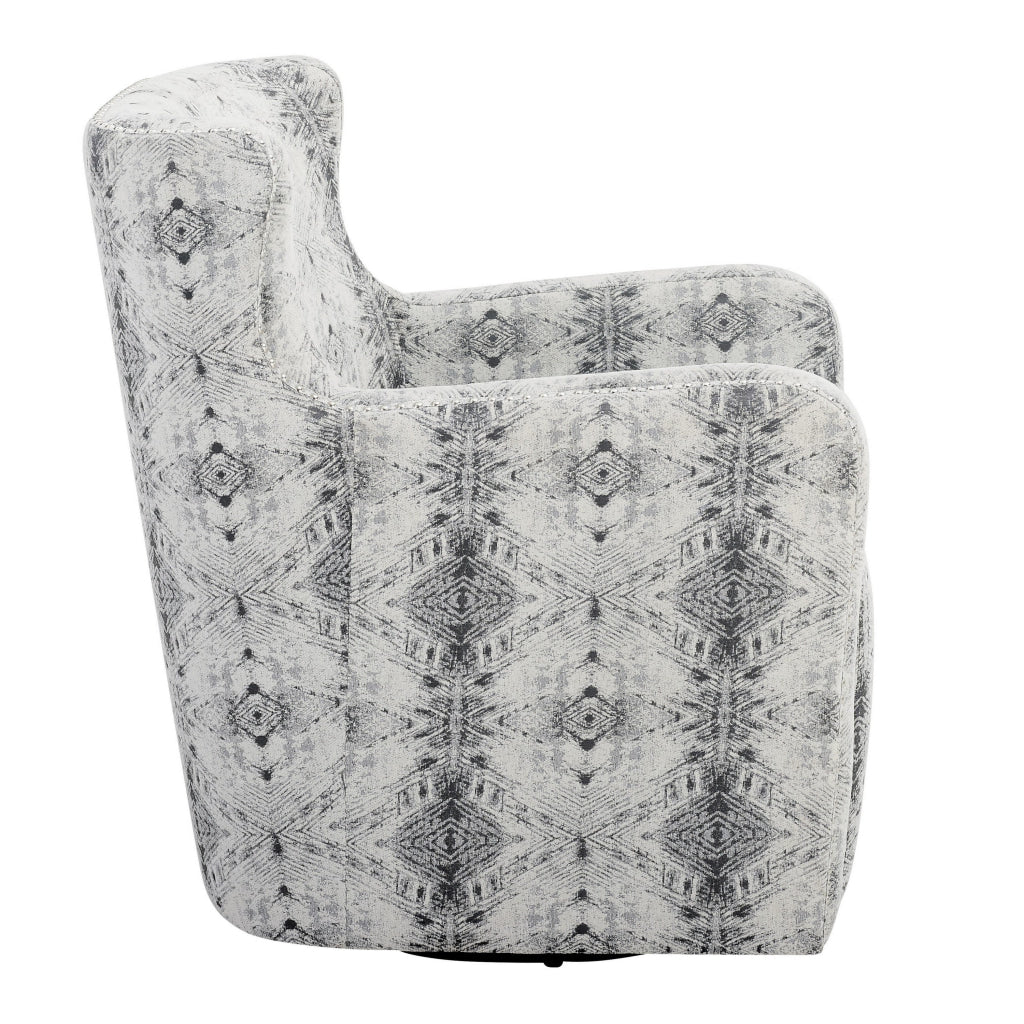 32 Inch Swivel Accent Chair Gray Black Patterned Polyester Solid Wood By Casagear Home BM313123