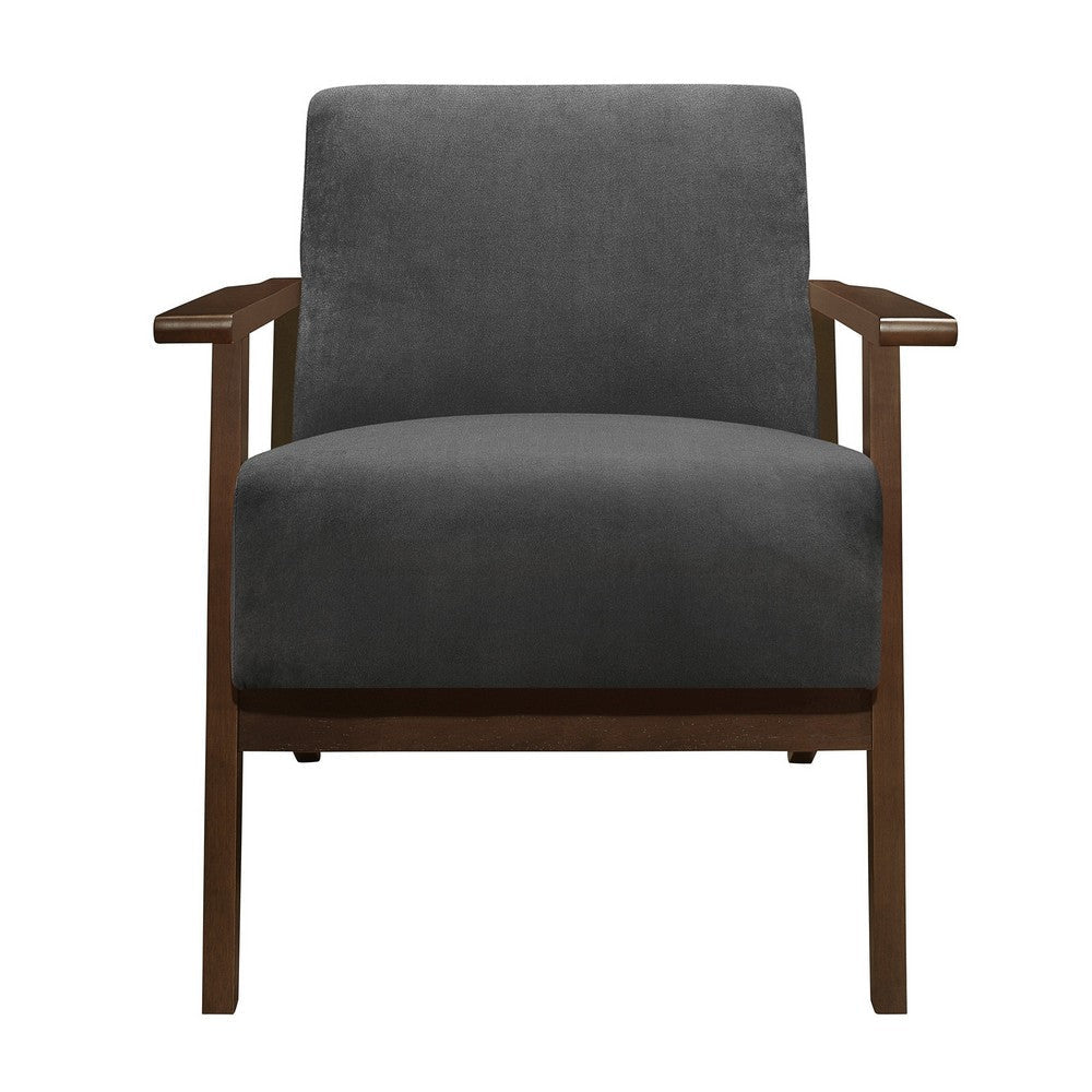 Rica 32 Inch Accent Armchair Dark Gray Velvet Walnut Brown Solid Wood By Casagear Home BM313125