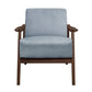 Rica 32 Inch Accent Armchair Curved Soft Blue Velvet Brown Solid Wood By Casagear Home BM313127