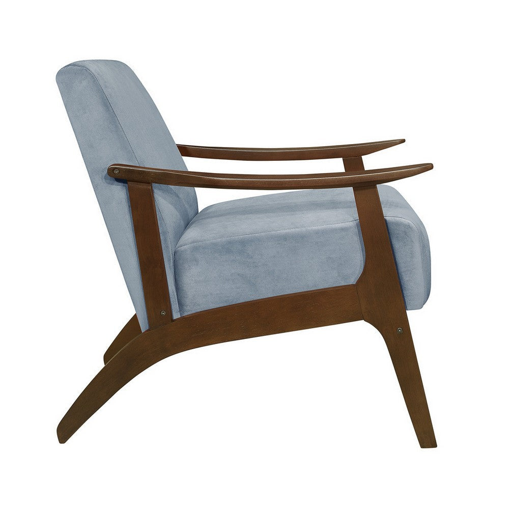 Rica 32 Inch Accent Armchair Curved Soft Blue Velvet Brown Solid Wood By Casagear Home BM313127