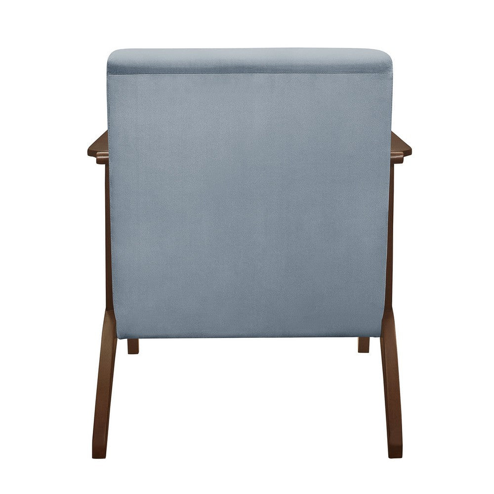 Rica 32 Inch Accent Armchair Curved Soft Blue Velvet Brown Solid Wood By Casagear Home BM313127